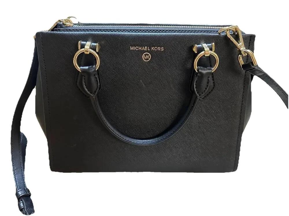 Michael Kors Selma Saffiano Leather Top Zip Satchel Purse Black NWOT